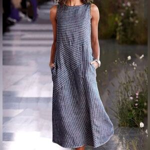 Celmia Women Sz L Gray/White Striped Sleeveless Maxi Dress NWT